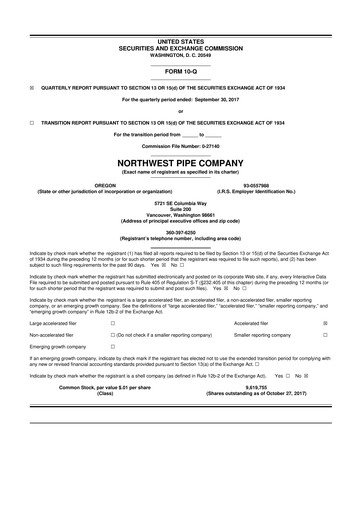 Miniature Northwest Pipe Company
 10-Q Rapport trimestriel 2017 