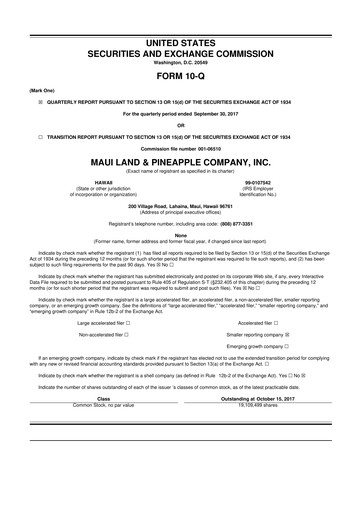 Thumbnail Maui Land & Pineapple Company 10-Q Quarterly Report FY2017 