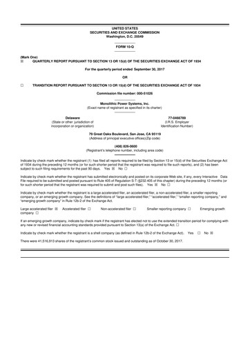 Thumbnail Monolithic Power Systems 10-Q Quarterly Report FY2017 