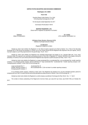 Thumbnail Marten Transport 10-Q Quarterly Report FY2017 