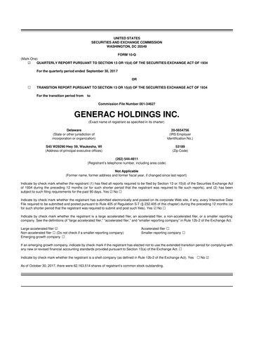 Vorschaubild Generac 10-Q Quartalsbericht 2017 