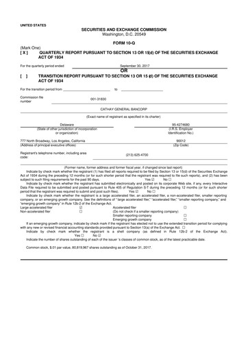 Thumbnail Cathay General Bancorp 10-Q Quarterly Report FY 