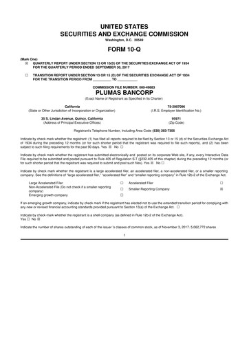 Miniature Plumas Bancorp 10-Q Rapport trimestriel 2017 