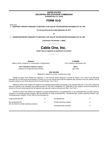 Thumbnail Cable One 10-Q Quarterly Report FY2017 