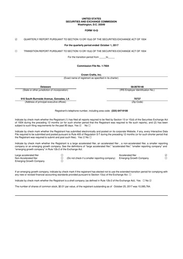 Thumbnail Crown Crafts 10-Q Quarterly Report FY2018 