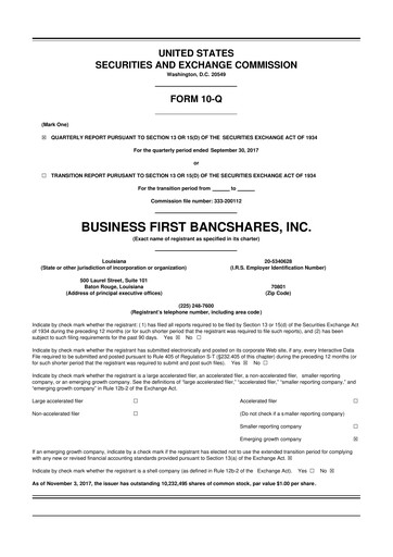 Miniature Business First Bancshares 10-Q Rapport trimestriel 2017 