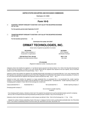 Vorschaubild Ormat Technologies
 10-Q Quartalsbericht 2017 