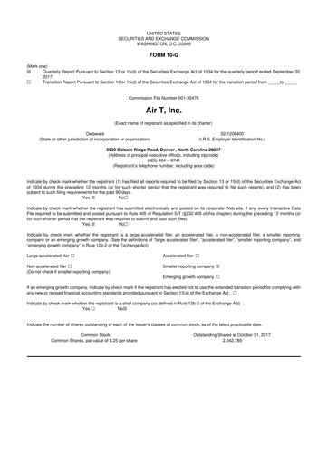 Miniature Air T, Inc. 10-Q Rapport trimestriel  