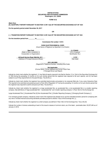 Miniature Park Aerospace 10-Q Rapport trimestriel 2018 