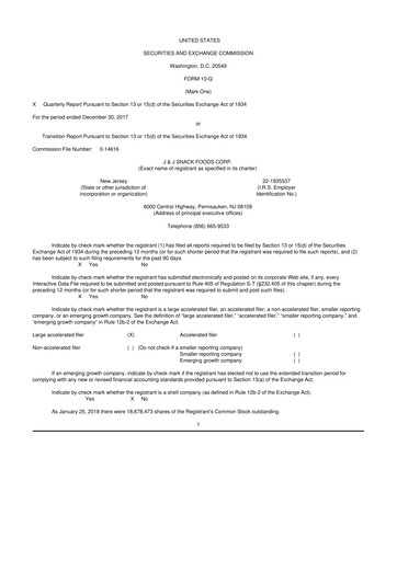 Thumbnail J&J Snack Foods
 10-Q Quarterly Report FY2018 