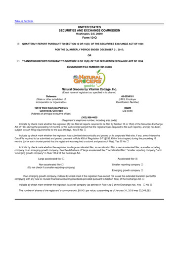 Thumbnail Natural Grocers by Vitamin Cottage 10-Q Quarterly Report FY2018 