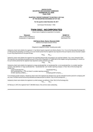 Thumbnail Twin Disc
 10-Q Quarterly Report FY 