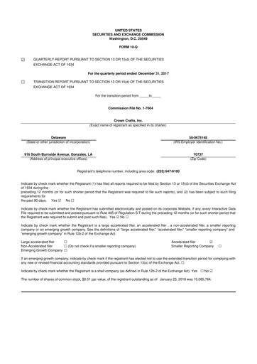 Thumbnail Crown Crafts 10-Q Quarterly Report FY2018 