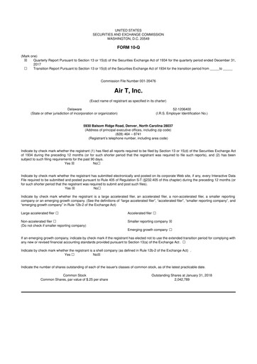 Miniature Air T, Inc. 10-Q Rapport trimestriel  