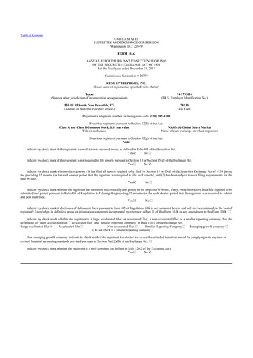 Thumbnail Rush Enterprises
 10-K Annual Report 2017