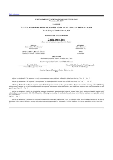 Thumbnail Cable One 10-K Annual Report 2017