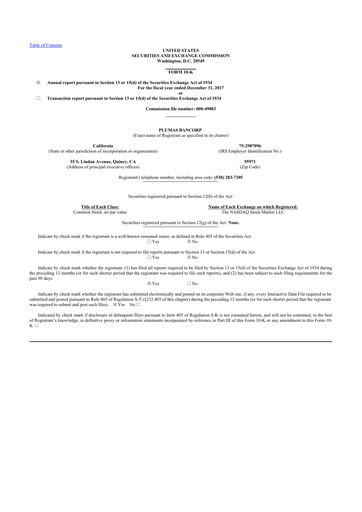 Thumbnail Plumas Bancorp 10-K Annual Report 2017