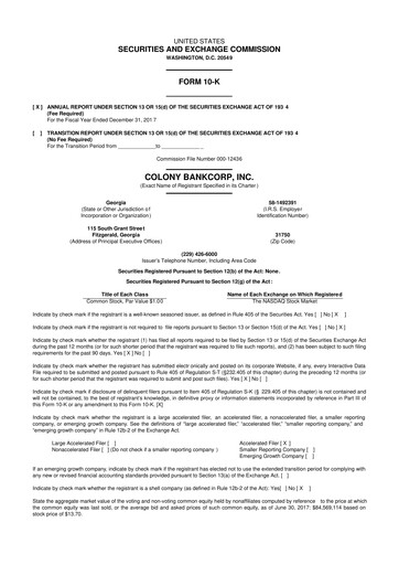 Thumbnail Colony Bankcorp 10-K Annual Report 2017