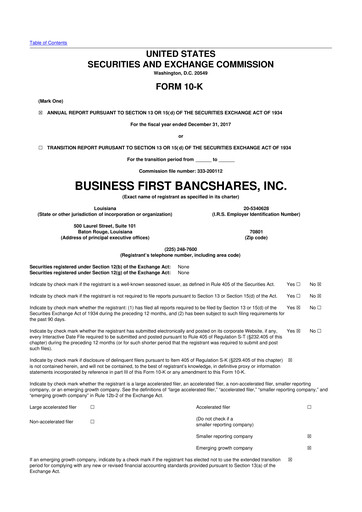Vorschaubild Business First Bancshares 10-K Jahresbericht 2017