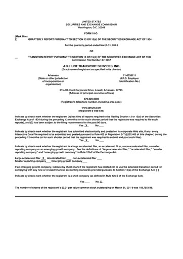Thumbnail J. B. Hunt
 10-Q Quarterly Report FY2018 