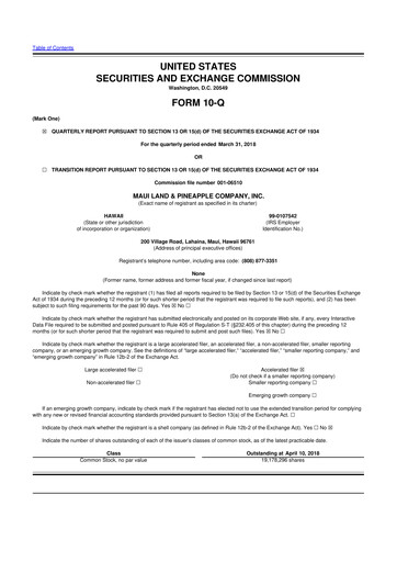 Thumbnail Maui Land & Pineapple Company 10-Q Quarterly Report FY2018 