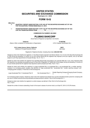 Miniature Plumas Bancorp 10-Q Rapport trimestriel 2018 