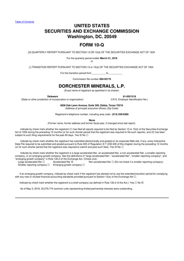 Miniature Dorchester Minerals 10-Q Rapport trimestriel 2018 