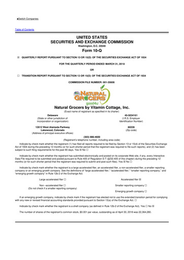 Thumbnail Natural Grocers by Vitamin Cottage 10-Q Quarterly Report FY2018 