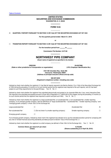 Miniature Northwest Pipe Company
 10-Q Rapport trimestriel 2018 