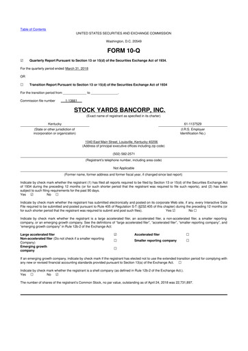 Thumbnail Stock Yards Bancorp 10-Q Quarterly Report FY2018 