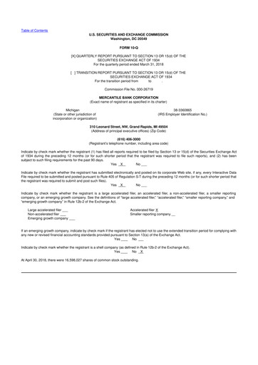 Thumbnail Mercantile Bank 10-Q Quarterly Report FY2018 