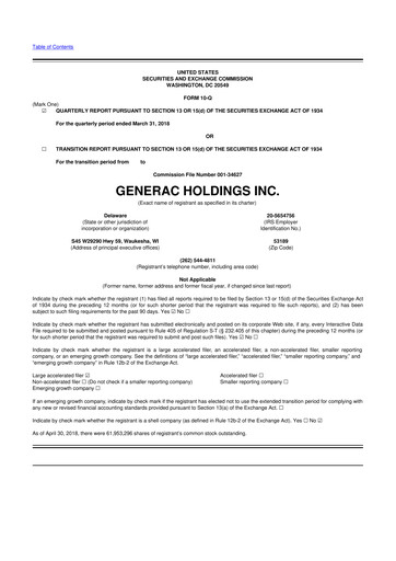 Vorschaubild Generac 10-Q Quartalsbericht 2018 