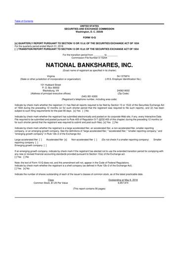 Thumbnail National Bankshares 10-Q Quarterly Report FY 