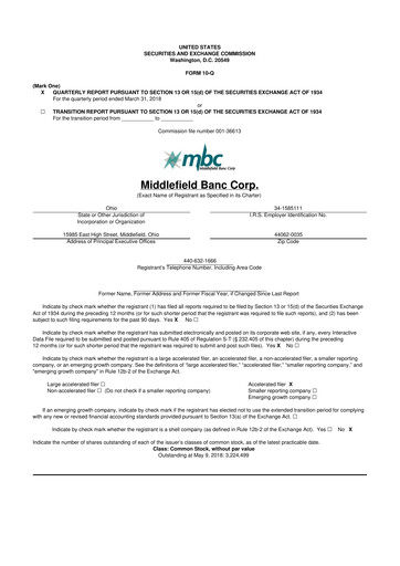 Thumbnail Middlefield Banc
 10-Q Quarterly Report FY2018 