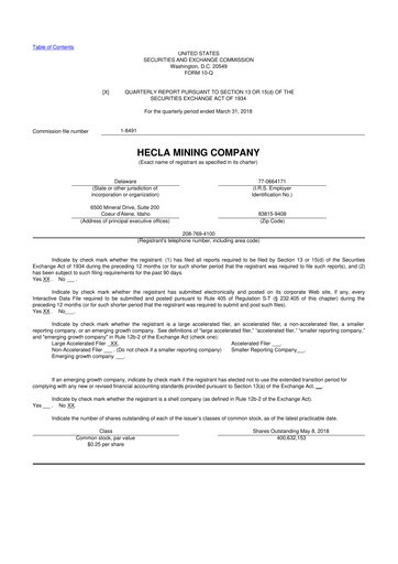 Thumbnail Hecla Mining
 10-Q Quarterly Report FY2018 