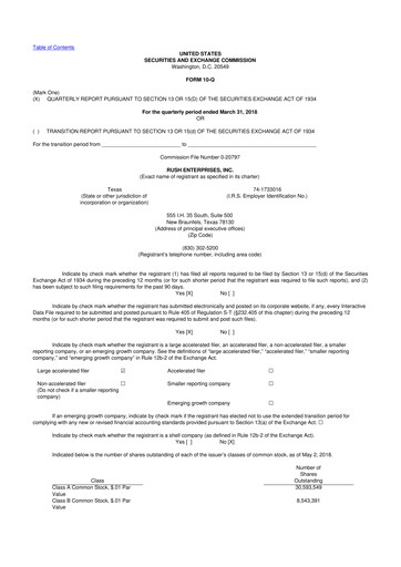 Thumbnail Rush Enterprises
 10-Q Quarterly Report FY2018 