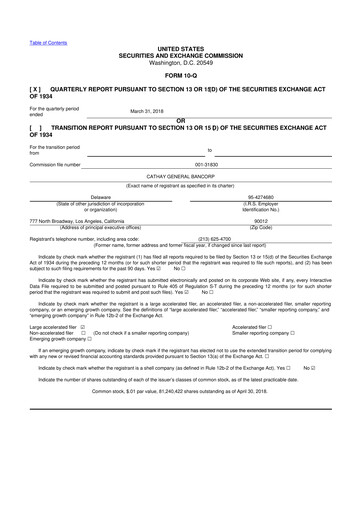 Thumbnail Cathay General Bancorp 10-Q Quarterly Report FY 