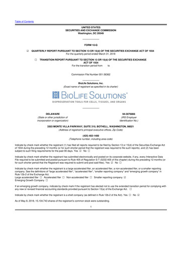 Thumbnail Biolife Solutions
 10-Q Quarterly Report FY 