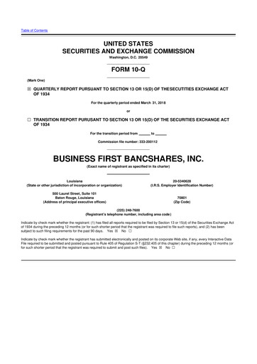 Miniature Business First Bancshares 10-Q Rapport trimestriel 2018 