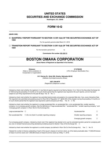 Thumbnail Boston Omaha 10-Q Quarterly Report FY2018 