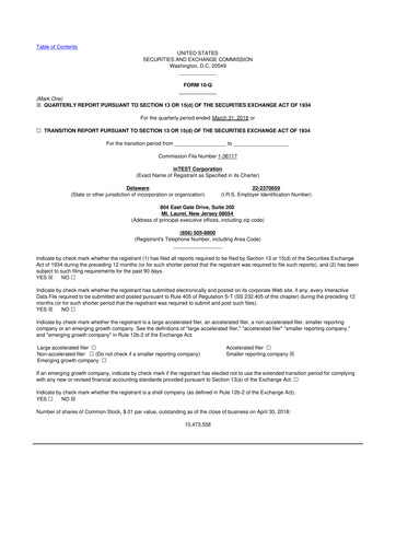 Vorschaubild inTEST Corporation 10-Q Quartalsbericht 2018 