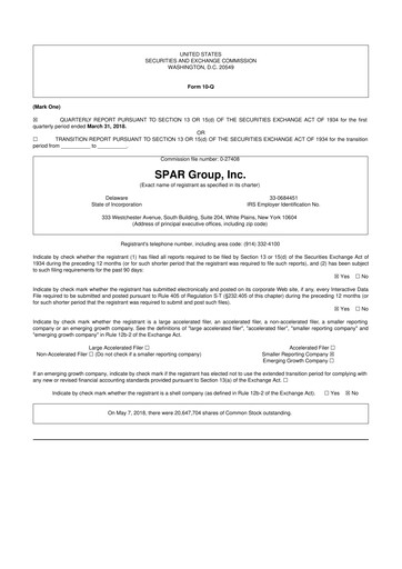 Thumbnail SPAR Group 10-Q Quarterly Report FY2018 