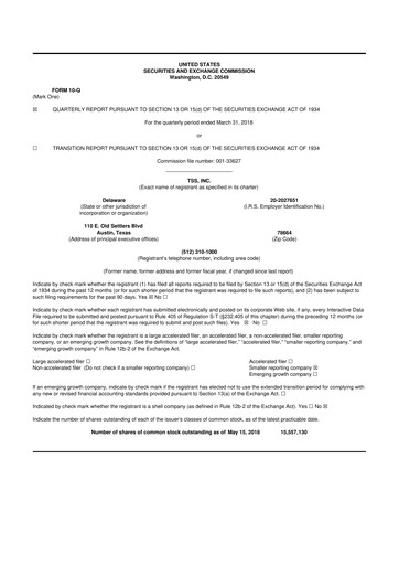 Thumbnail TSS, Inc. 10-Q Quarterly Report FY2018 