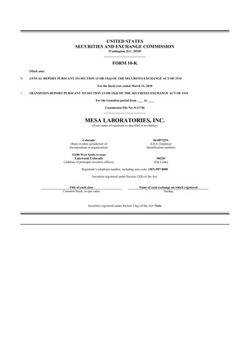 Thumbnail Mesa Laboratories 10-K Annual Report 2018