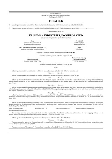 Miniature Friedman Industries 10-K Rapport annuel 2018