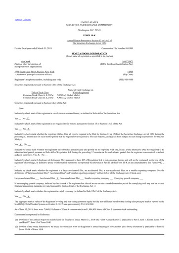 Thumbnail Seneca Foods
 10-K Annual Report 2018