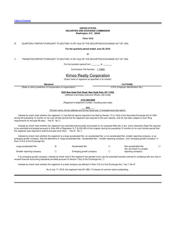 Thumbnail Kimco Realty
 10-Q Quarterly Report FY2018 