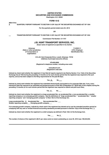 Thumbnail J. B. Hunt
 10-Q Quarterly Report FY2018 