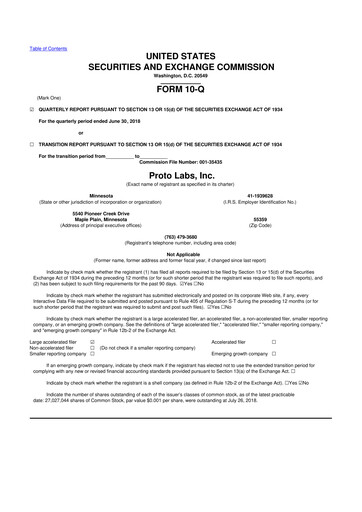 Thumbnail Protolabs 10-Q Quarterly Report FY2018 