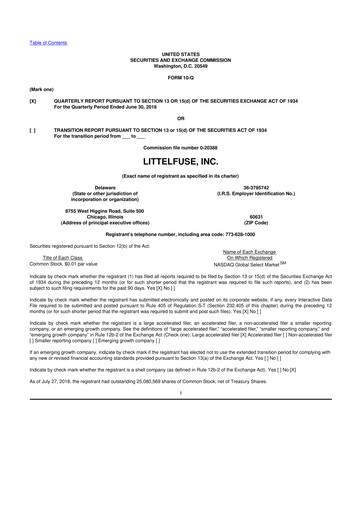 Thumbnail Littelfuse 10-Q Quarterly Report FY2018 